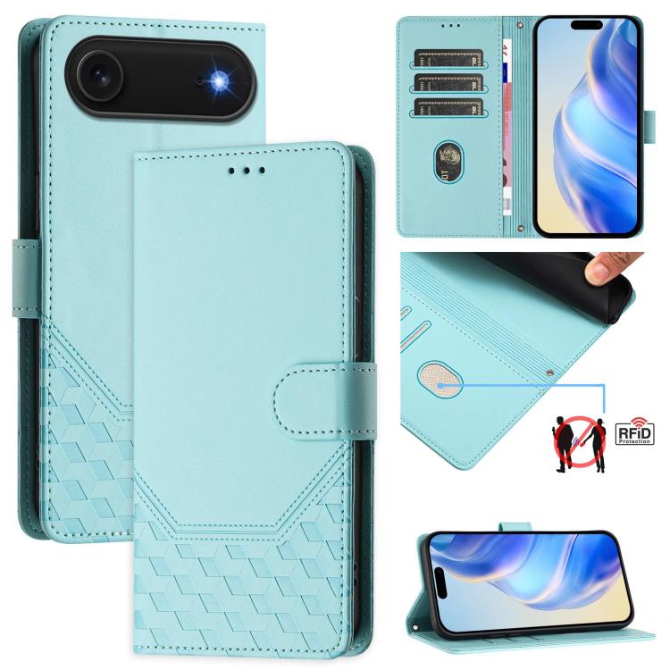 Honeycomb Embossing RFID Leather Phone Case, For iPhone 17e / 16e, For iPhone 17 Pro Max, For iPhone 17 Pro, For iPhone 17, For iPhone Air, For iPhone 16 Pro Max, For iPhone 16 Pro, For iPhone 16 Plus