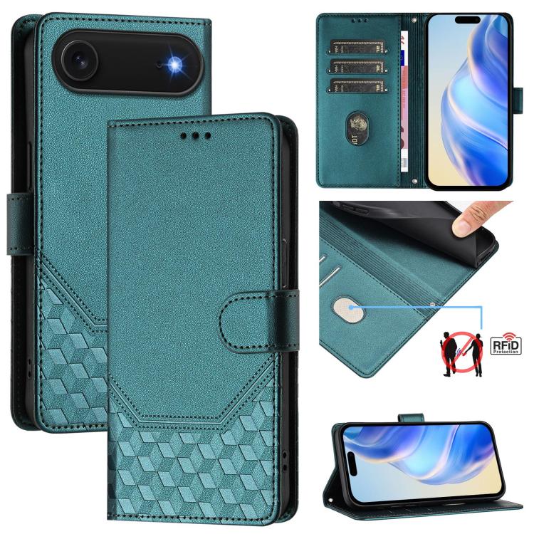 Honeycomb Embossing RFID Leather Phone Case, For iPhone 17e / 16e, For iPhone 17 Pro Max, For iPhone 17 Pro, For iPhone 17, For iPhone Air, For iPhone 16 Pro Max, For iPhone 16 Pro, For iPhone 16 Plus