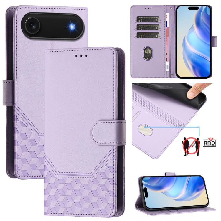 Honeycomb Embossing RFID Leather Phone Case, For iPhone 17e / 16e, For iPhone 17 Pro Max, For iPhone 17 Pro, For iPhone 17, For iPhone Air, For iPhone 16 Pro Max, For iPhone 16 Pro, For iPhone 16 Plus