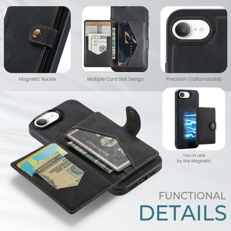 JEEHOOD J01 Retro Magnetic Detachable Wallet Phone Case, For iPhone 17e / 16e, For iPhone 17 Pro Max, For iPhone 17 Pro, For iPhone Air, For iPhone 16 Pro Max, For iPhone 16 Pro