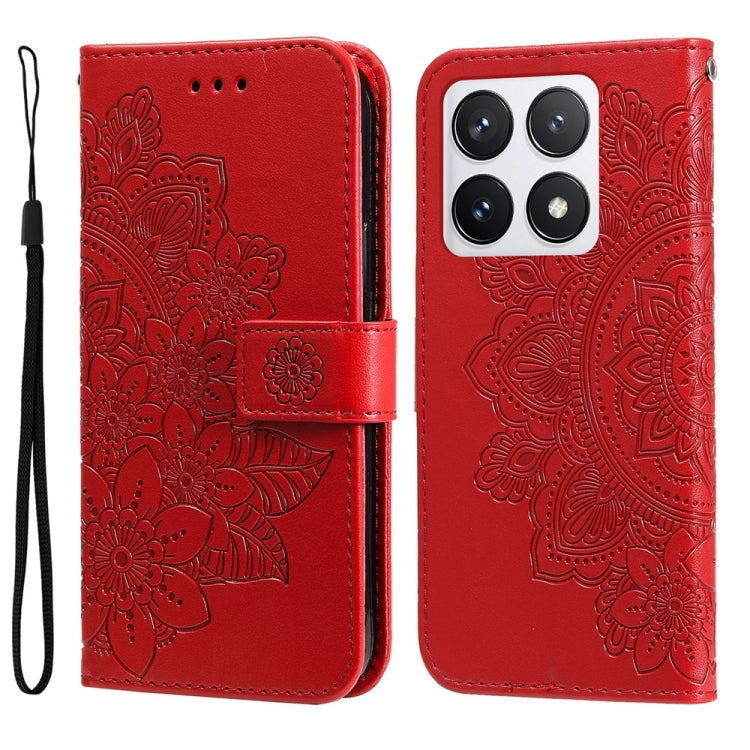 Seven-petal Flowers Embossing Leather Phone Case, For Xiaomi 15T 5G, For Xiaomi 15 Ultra, For Xiaomi 15 Pro, For Xiaomi 15, For Xiaomi 14T Pro, For Xiaomi 14T
