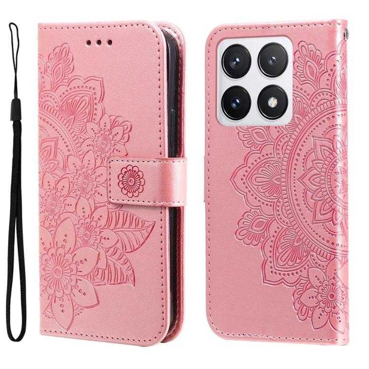 Seven-petal Flowers Embossing Leather Phone Case, For Xiaomi 15T 5G, For Xiaomi 15 Ultra, For Xiaomi 15 Pro, For Xiaomi 15, For Xiaomi 14T Pro, For Xiaomi 14T