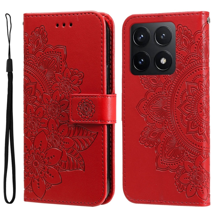 Seven-petal Flowers Embossing Leather Phone Case, For Xiaomi 15T 5G, For Xiaomi 15 Ultra, For Xiaomi 15 Pro, For Xiaomi 15, For Xiaomi 14T Pro, For Xiaomi 14T
