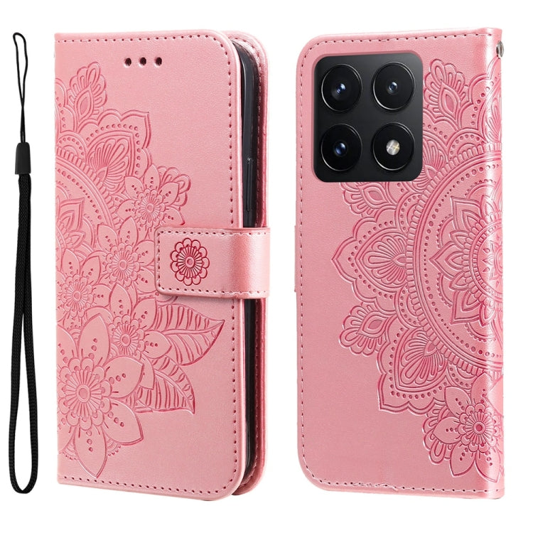 Seven-petal Flowers Embossing Leather Phone Case, For Xiaomi 15T 5G, For Xiaomi 15 Ultra, For Xiaomi 15 Pro, For Xiaomi 15, For Xiaomi 14T Pro, For Xiaomi 14T