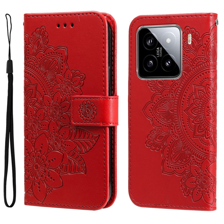 Seven-petal Flowers Embossing Leather Phone Case, For Xiaomi 15T 5G, For Xiaomi 15 Ultra, For Xiaomi 15 Pro, For Xiaomi 15, For Xiaomi 14T Pro, For Xiaomi 14T