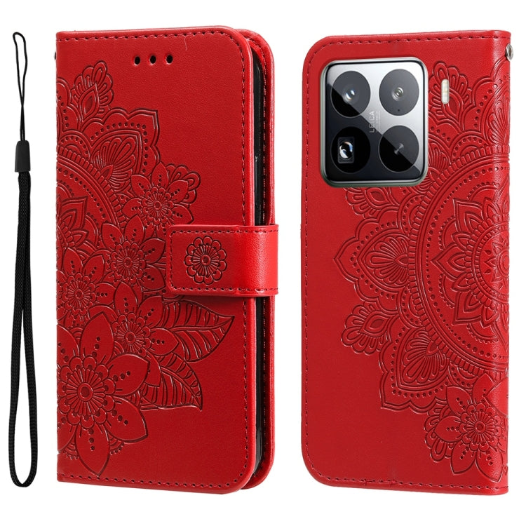 Seven-petal Flowers Embossing Leather Phone Case, For Xiaomi 15T 5G, For Xiaomi 15 Ultra, For Xiaomi 15 Pro, For Xiaomi 15, For Xiaomi 14T Pro, For Xiaomi 14T