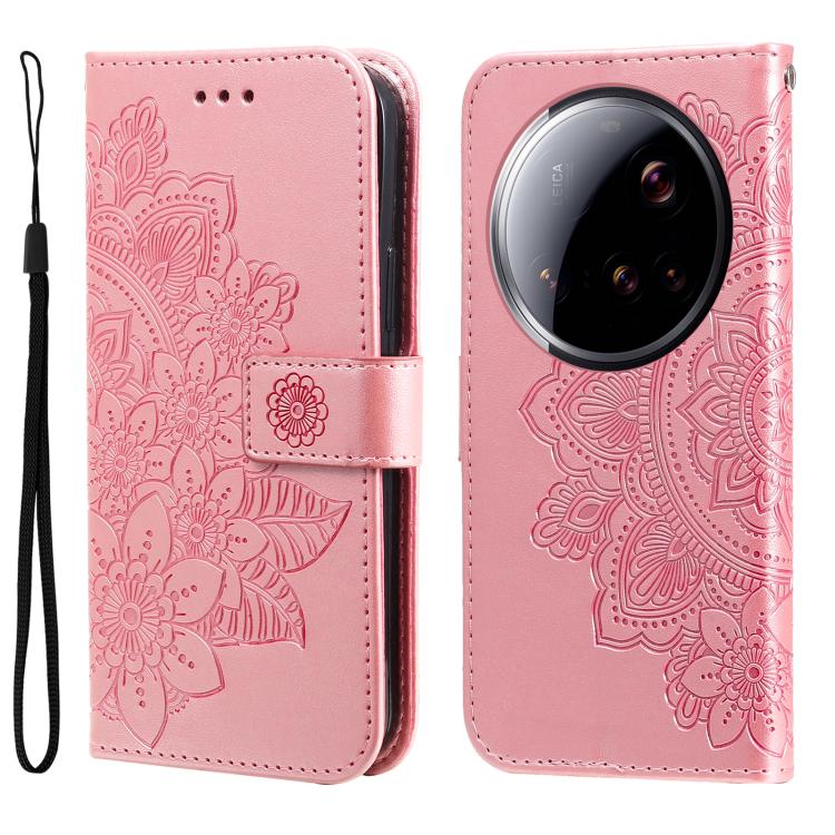 Seven-petal Flowers Embossing Leather Phone Case, For Xiaomi 15T Pro 5G, For Xiaomi 15T 5G, For Xiaomi 15 Ultra, For Xiaomi 15 Pro, For Xiaomi 15, For Xiaomi 14T Pro, For Xiaomi 14T