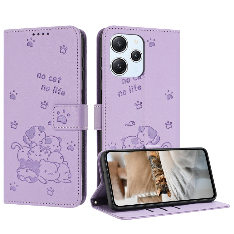 Embossed Kitten Phone Leather Case with Lanyard, For Xiaomi Poco M6 Pro 5G, For Xiaomi Poco F5, For Xiaomi Poco C55, For Xiaomi Poco X5 Pro 5G, For Xiaomi Poco X5 5G, For Xiaomi Poco M5s 4G Global, For Xiaomi Poco M3 Pro 5G