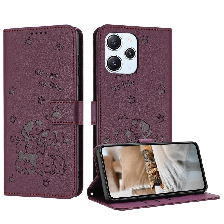Embossed Kitten Phone Leather Case with Lanyard, For Xiaomi Poco M6 Pro 5G, For Xiaomi Poco F5, For Xiaomi Poco C55, For Xiaomi Poco X5 Pro 5G, For Xiaomi Poco X5 5G, For Xiaomi Poco M5s 4G Global, For Xiaomi Poco M3 Pro 5G