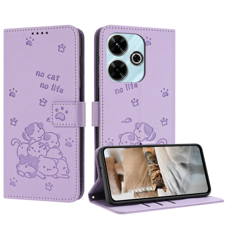 Embossed Kitten Phone Leather Case with Lanyard, For Xiaomi Poco M6 4G, For Xiaomi Poco F6, For Xiaomi Poco F6 Pro 5G, For Xiaomi Poco M6 Pro 4G, For Xiaomi Poco C65 / Poco M6 5G, For Xiaomi Poco X6 Pro, For Xiaomi Poco X6 5G, For Xiaomi 13T / 13T Pro
