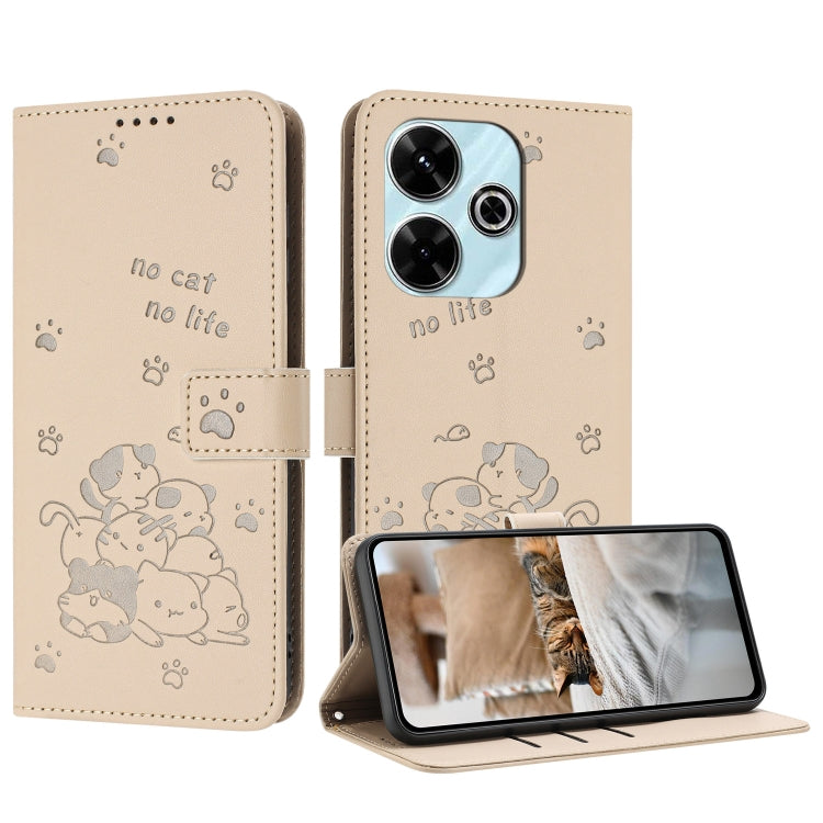 Embossed Kitten Phone Leather Case with Lanyard, For Xiaomi Poco M6 4G, For Xiaomi Poco F6, For Xiaomi Poco F6 Pro 5G, For Xiaomi Poco M6 Pro 4G, For Xiaomi Poco C65 / Poco M6 5G, For Xiaomi Poco X6 Pro, For Xiaomi Poco X6 5G, For Xiaomi 13T / 13T Pro