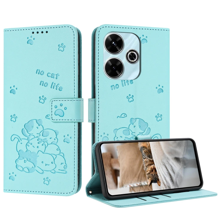 Embossed Kitten Phone Leather Case with Lanyard, For Xiaomi Poco M6 4G, For Xiaomi Poco F6, For Xiaomi Poco F6 Pro 5G, For Xiaomi Poco M6 Pro 4G, For Xiaomi Poco C65 / Poco M6 5G, For Xiaomi Poco X6 Pro, For Xiaomi Poco X6 5G, For Xiaomi 13T / 13T Pro