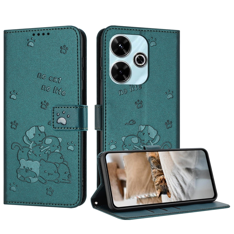 Embossed Kitten Phone Leather Case with Lanyard, For Xiaomi Poco M6 4G, For Xiaomi Poco F6, For Xiaomi Poco F6 Pro 5G, For Xiaomi Poco M6 Pro 4G, For Xiaomi Poco C65 / Poco M6 5G, For Xiaomi Poco X6 Pro, For Xiaomi Poco X6 5G, For Xiaomi 13T / 13T Pro