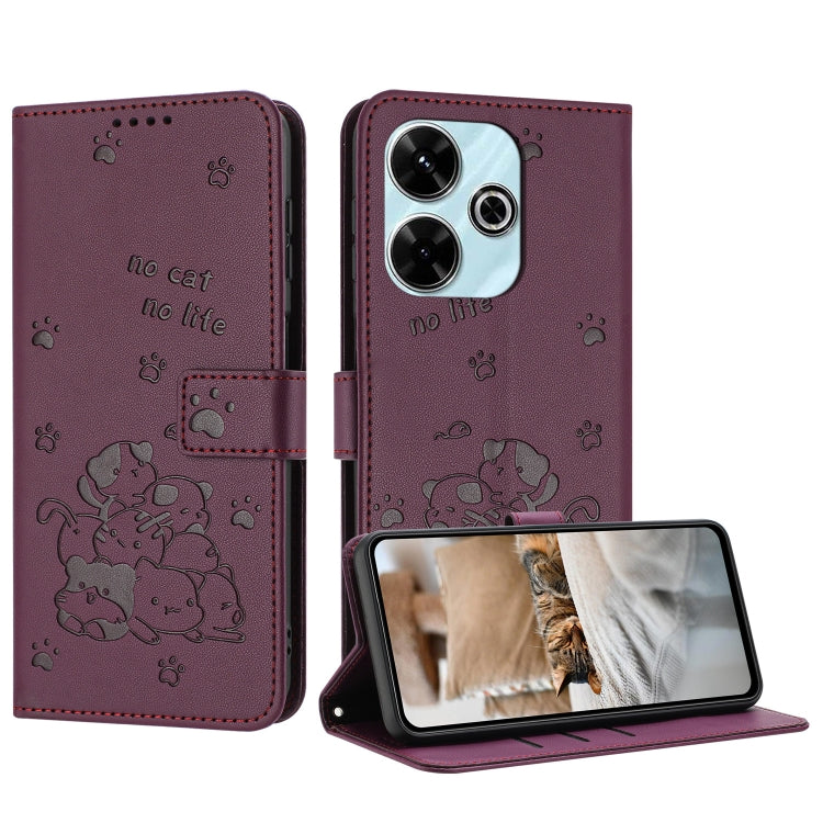 Embossed Kitten Phone Leather Case with Lanyard, For Xiaomi Poco M6 4G, For Xiaomi Poco F6, For Xiaomi Poco F6 Pro 5G, For Xiaomi Poco M6 Pro 4G, For Xiaomi Poco C65 / Poco M6 5G, For Xiaomi Poco X6 Pro, For Xiaomi Poco X6 5G, For Xiaomi 13T / 13T Pro