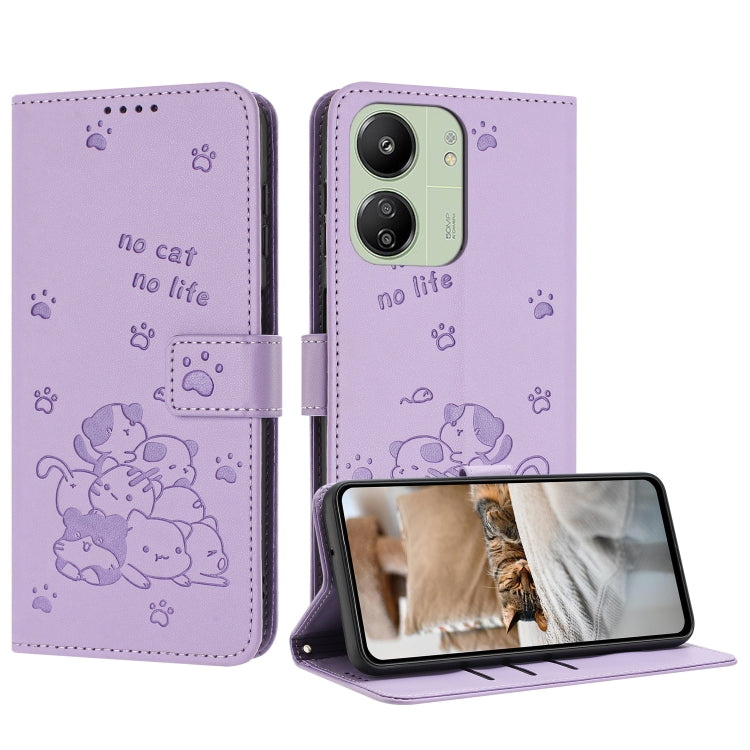 Embossed Kitten Phone Leather Case with Lanyard, For Xiaomi Poco M6 Pro 4G, For Xiaomi Poco C65 / Poco M6 5G, For Xiaomi Poco X6 Pro, For Xiaomi Poco X6 5G, For Xiaomi 13T / 13T Pro, For Xiaomi Poco M6 Pro 5G, For Xiaomi Poco F5, For Xiaomi Poco C55