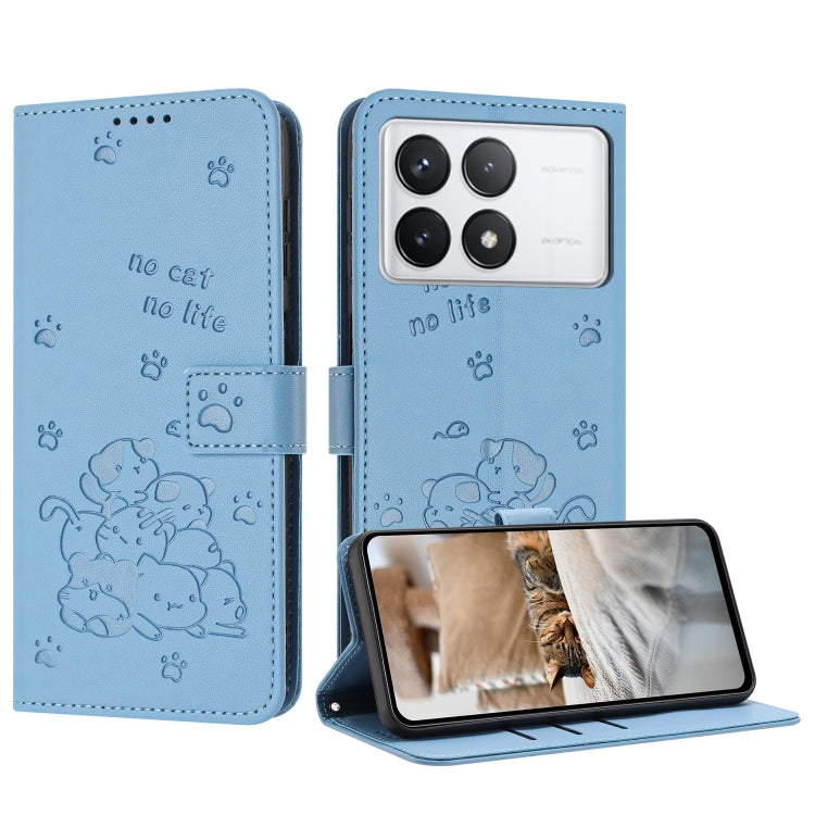 Embossed Kitten Phone Leather Case with Lanyard, For Xiaomi 15 Ultra, For Xiaomi 15 Pro, For Xiaomi 15, For Xiaomi 14T Pro 5G Global, For Xiaomi 14T Global, For Xiaomi Poco M6 4G, For Xiaomi Poco F6, For Xiaomi Poco F6 Pro 5G