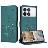 Embossed Kitten Phone Leather Case with Lanyard, For Xiaomi 15 Ultra, For Xiaomi 15 Pro, For Xiaomi 15, For Xiaomi 14T Pro 5G Global, For Xiaomi 14T Global, For Xiaomi Poco M6 4G, For Xiaomi Poco F6, For Xiaomi Poco F6 Pro 5G