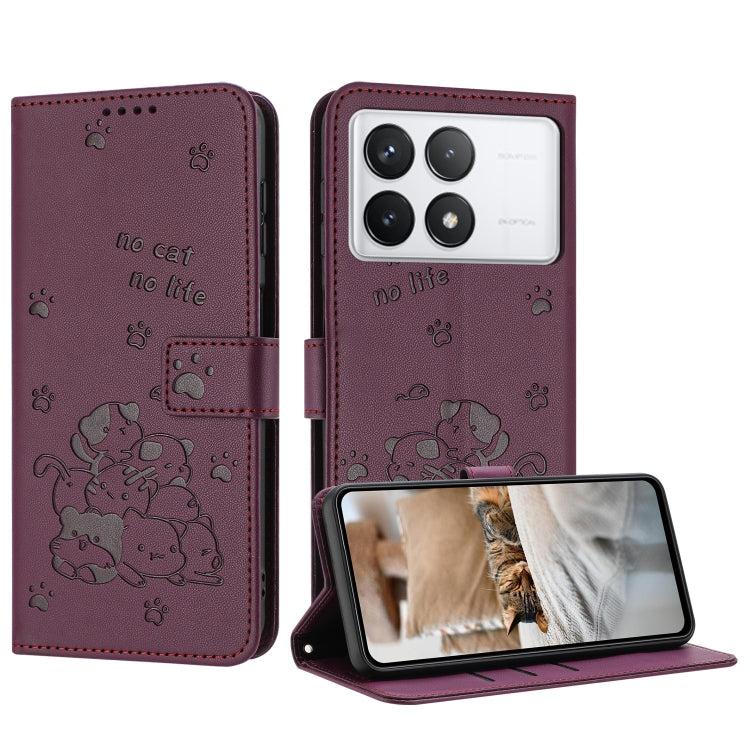 Embossed Kitten Phone Leather Case with Lanyard, For Xiaomi 15 Ultra, For Xiaomi 15 Pro, For Xiaomi 15, For Xiaomi 14T Pro 5G Global, For Xiaomi 14T Global, For Xiaomi Poco M6 4G, For Xiaomi Poco F6, For Xiaomi Poco F6 Pro 5G