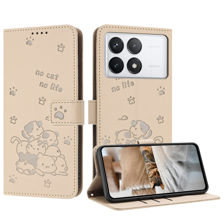 Embossed Kitten Phone Leather Case with Lanyard, For Xiaomi Poco M6 Pro 4G, For Xiaomi Poco C65 / Poco M6 5G, For Xiaomi Poco X6 Pro, For Xiaomi Poco X6 5G, For Xiaomi 13T / 13T Pro, For Xiaomi Poco M6 Pro 5G, For Xiaomi Poco F5, For Xiaomi Poco C55