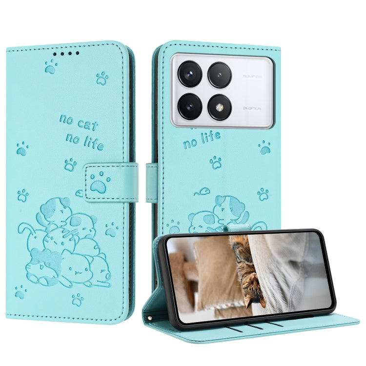 Embossed Kitten Phone Leather Case with Lanyard, For Xiaomi Poco M6 Pro 4G, For Xiaomi Poco C65 / Poco M6 5G, For Xiaomi Poco X6 Pro, For Xiaomi Poco X6 5G, For Xiaomi 13T / 13T Pro, For Xiaomi Poco M6 Pro 5G, For Xiaomi Poco F5, For Xiaomi Poco C55