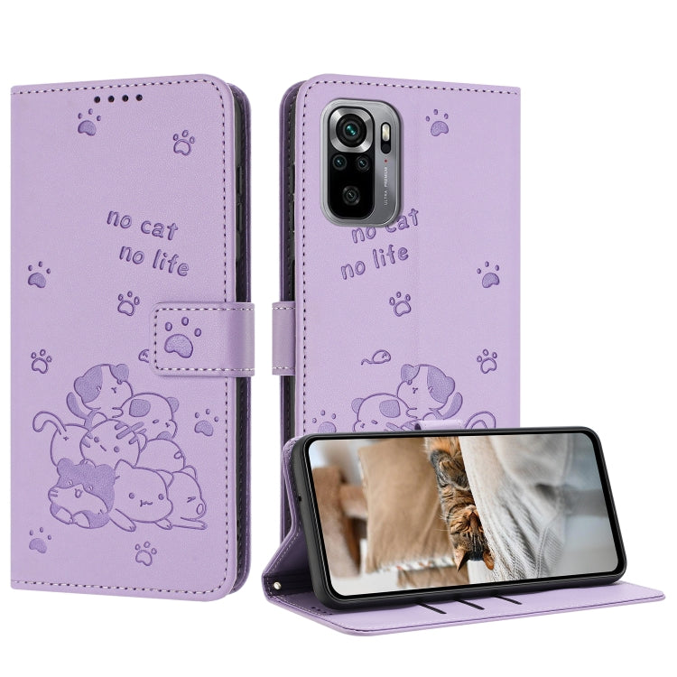 Embossed Kitten Phone Leather Case with Lanyard, For Xiaomi Poco X5 Pro 5G, For Xiaomi Poco X5 5G, For Xiaomi Poco M5s 4G Global, For Xiaomi Poco M3 Pro 5G