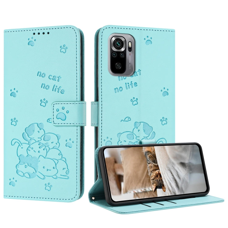 Embossed Kitten Phone Leather Case with Lanyard, For Xiaomi Poco X5 Pro 5G, For Xiaomi Poco X5 5G, For Xiaomi Poco M5s 4G Global, For Xiaomi Poco M3 Pro 5G