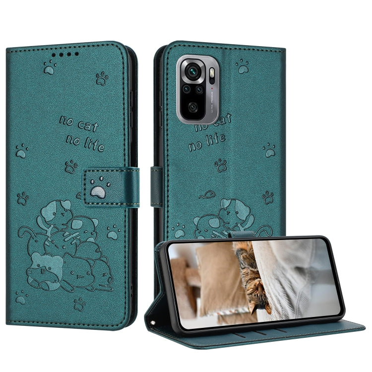 Embossed Kitten Phone Leather Case with Lanyard, For Xiaomi Poco X5 Pro 5G, For Xiaomi Poco X5 5G, For Xiaomi Poco M5s 4G Global, For Xiaomi Poco M3 Pro 5G