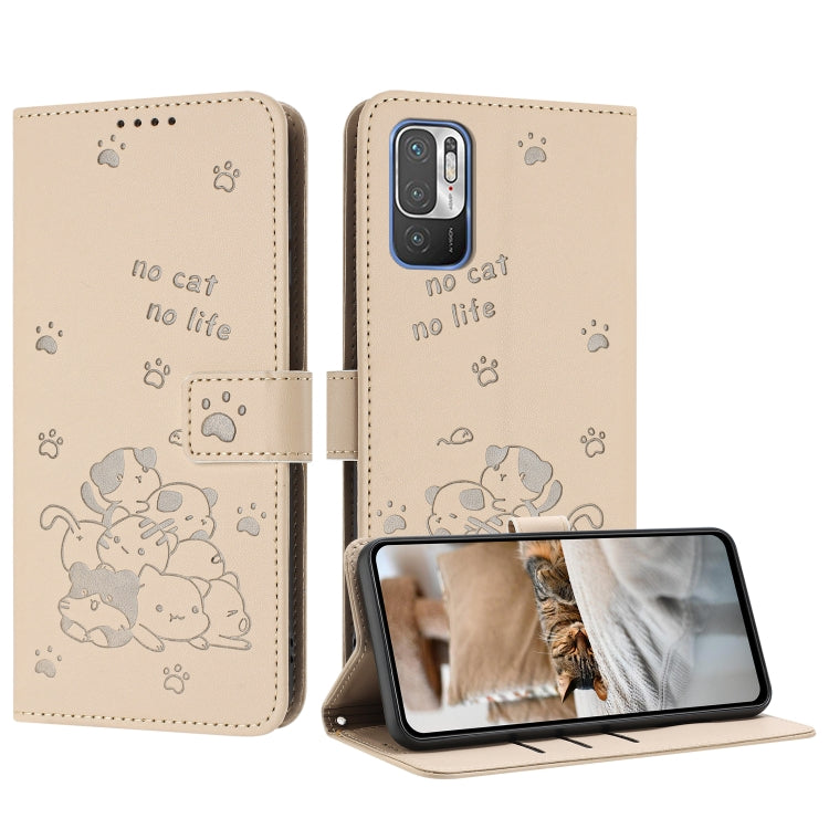 Embossed Kitten Phone Leather Case with Lanyard, For Xiaomi Poco X5 Pro 5G, For Xiaomi Poco X5 5G, For Xiaomi Poco M5s 4G Global, For Xiaomi Poco M3 Pro 5G