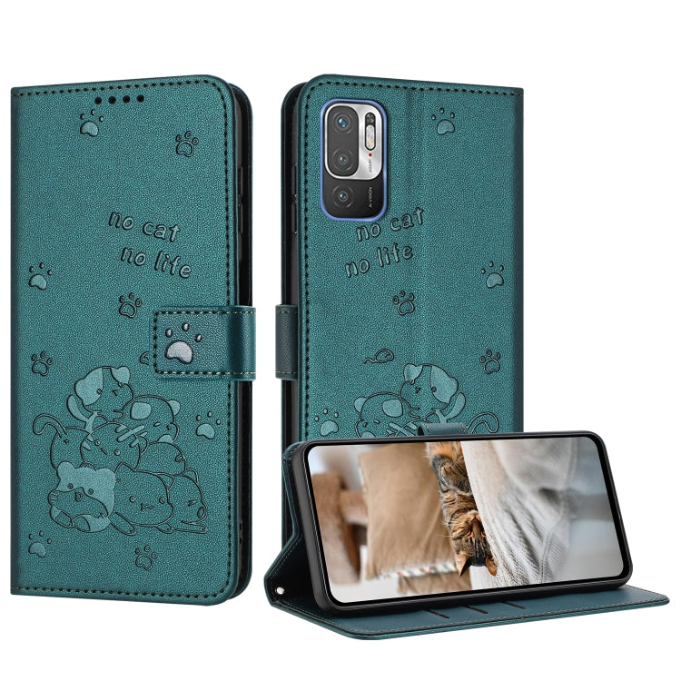 Embossed Kitten Phone Leather Case with Lanyard, For Xiaomi Poco X5 Pro 5G, For Xiaomi Poco X5 5G, For Xiaomi Poco M5s 4G Global, For Xiaomi Poco M3 Pro 5G