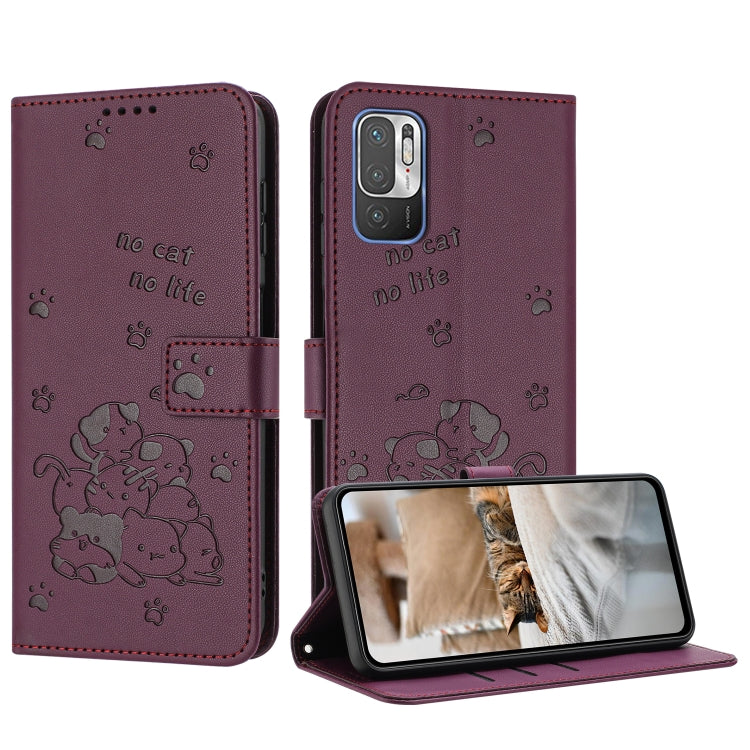 Embossed Kitten Phone Leather Case with Lanyard, For Xiaomi Poco X5 Pro 5G, For Xiaomi Poco X5 5G, For Xiaomi Poco M5s 4G Global, For Xiaomi Poco M3 Pro 5G