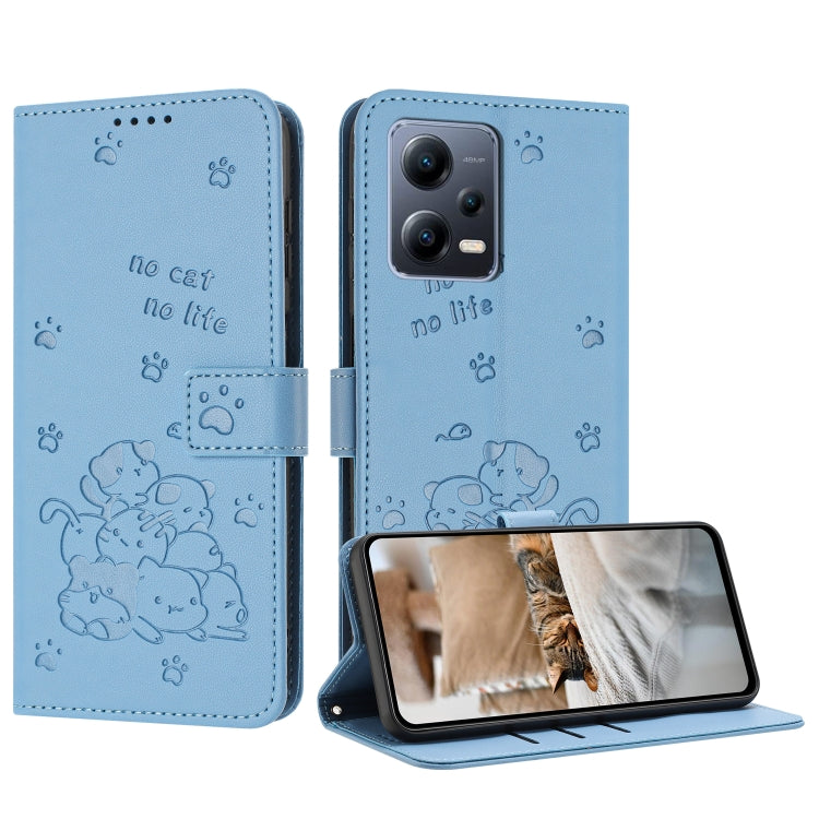 Embossed Kitten Phone Leather Case with Lanyard, For Xiaomi Poco X5 Pro 5G, For Xiaomi Poco X5 5G, For Xiaomi Poco M5s 4G Global, For Xiaomi Poco M3 Pro 5G
