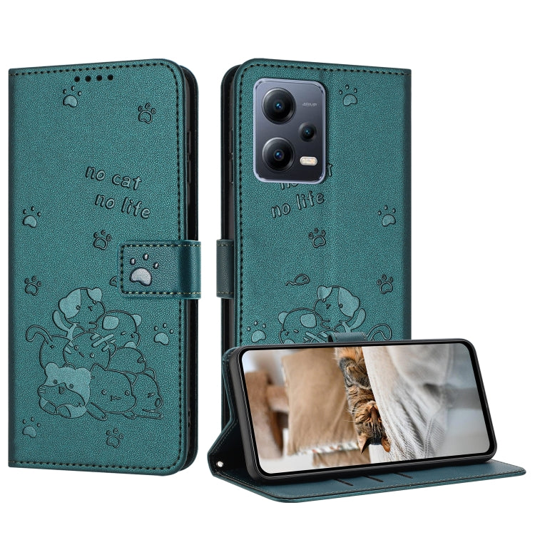 Embossed Kitten Phone Leather Case with Lanyard, For Xiaomi Poco X5 Pro 5G, For Xiaomi Poco X5 5G, For Xiaomi Poco M5s 4G Global, For Xiaomi Poco M3 Pro 5G