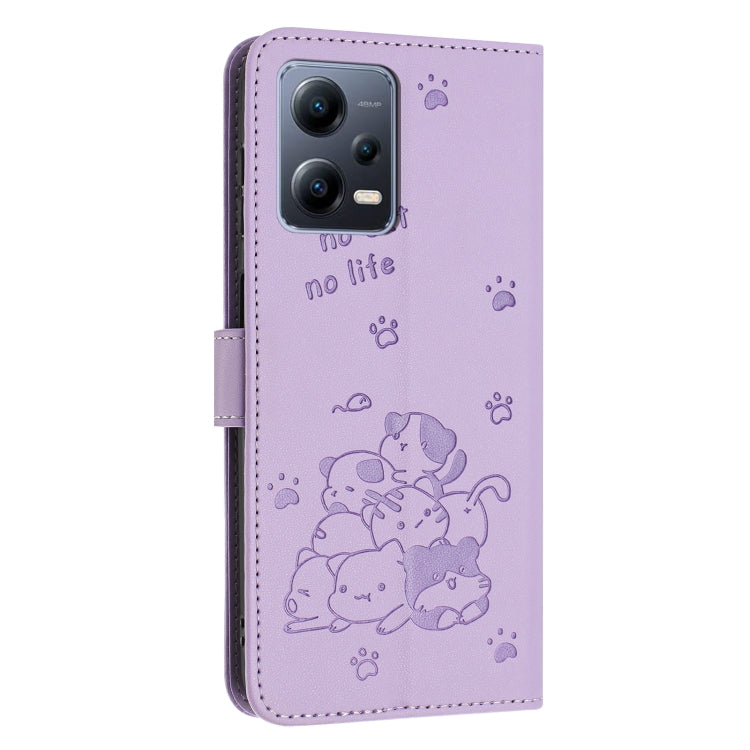 Embossed Kitten Phone Leather Case with Lanyard, For Xiaomi Poco X5 Pro 5G, For Xiaomi Poco X5 5G, For Xiaomi Poco M5s 4G Global, For Xiaomi Poco M3 Pro 5G
