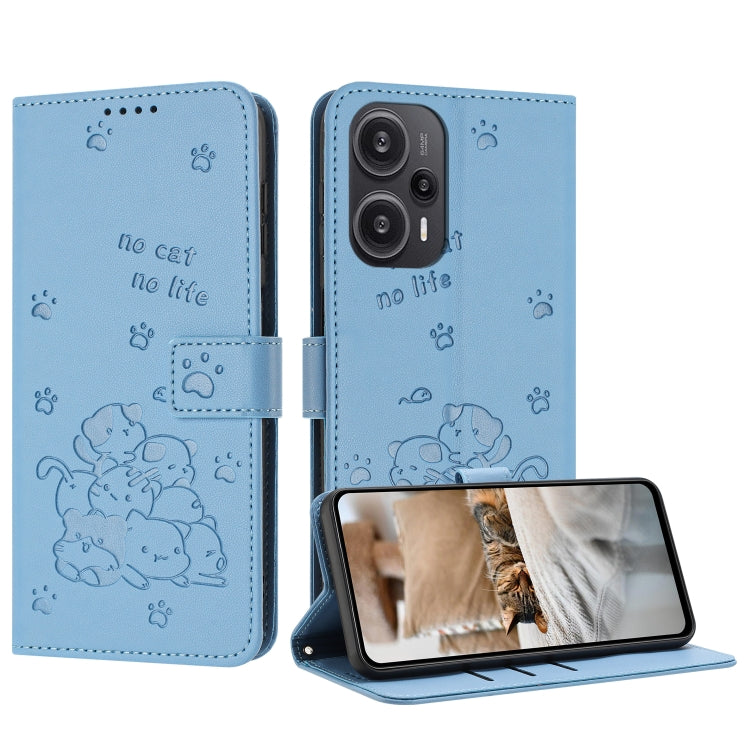 Embossed Kitten Phone Leather Case with Lanyard, For Xiaomi Poco M6 Pro 4G, For Xiaomi Poco C65 / Poco M6 5G, For Xiaomi Poco X6 Pro, For Xiaomi Poco X6 5G, For Xiaomi 13T / 13T Pro, For Xiaomi Poco M6 Pro 5G, For Xiaomi Poco F5, For Xiaomi Poco C55