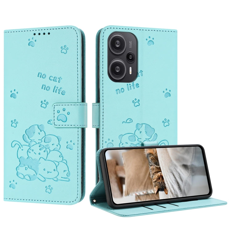 Embossed Kitten Phone Leather Case with Lanyard, For Xiaomi Poco M6 Pro 4G, For Xiaomi Poco C65 / Poco M6 5G, For Xiaomi Poco X6 Pro, For Xiaomi Poco X6 5G, For Xiaomi 13T / 13T Pro, For Xiaomi Poco M6 Pro 5G, For Xiaomi Poco F5, For Xiaomi Poco C55