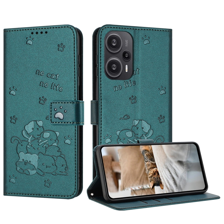 Embossed Kitten Phone Leather Case with Lanyard, For Xiaomi Poco M6 Pro 4G, For Xiaomi Poco C65 / Poco M6 5G, For Xiaomi Poco X6 Pro, For Xiaomi Poco X6 5G, For Xiaomi 13T / 13T Pro, For Xiaomi Poco M6 Pro 5G, For Xiaomi Poco F5, For Xiaomi Poco C55