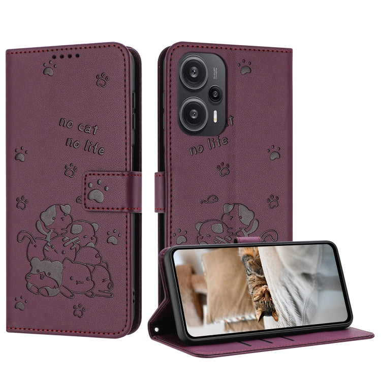 Embossed Kitten Phone Leather Case with Lanyard, For Xiaomi Poco M6 Pro 4G, For Xiaomi Poco C65 / Poco M6 5G, For Xiaomi Poco X6 Pro, For Xiaomi Poco X6 5G, For Xiaomi 13T / 13T Pro, For Xiaomi Poco M6 Pro 5G, For Xiaomi Poco F5, For Xiaomi Poco C55