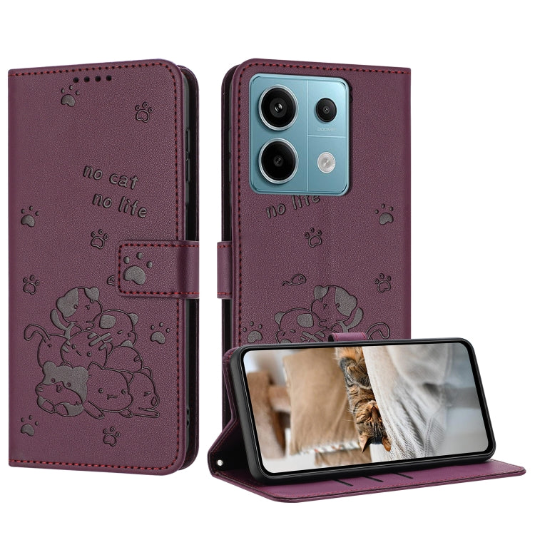 Embossed Kitten Phone Leather Case with Lanyard, For Xiaomi Poco M6 Pro 4G, For Xiaomi Poco C65 / Poco M6 5G, For Xiaomi Poco X6 Pro, For Xiaomi Poco X6 5G, For Xiaomi 13T / 13T Pro, For Xiaomi Poco M6 Pro 5G, For Xiaomi Poco F5, For Xiaomi Poco C55