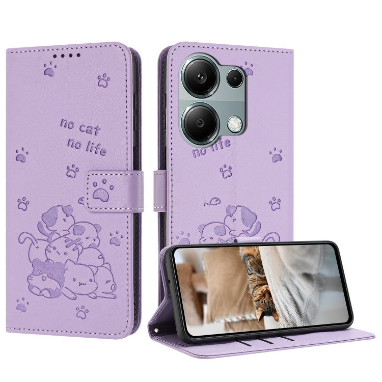 Embossed Kitten Phone Leather Case with Lanyard, For Xiaomi Poco M6 Pro 4G, For Xiaomi Poco C65 / Poco M6 5G, For Xiaomi Poco X6 Pro, For Xiaomi Poco X6 5G, For Xiaomi 13T / 13T Pro, For Xiaomi Poco M6 Pro 5G, For Xiaomi Poco F5, For Xiaomi Poco C55
