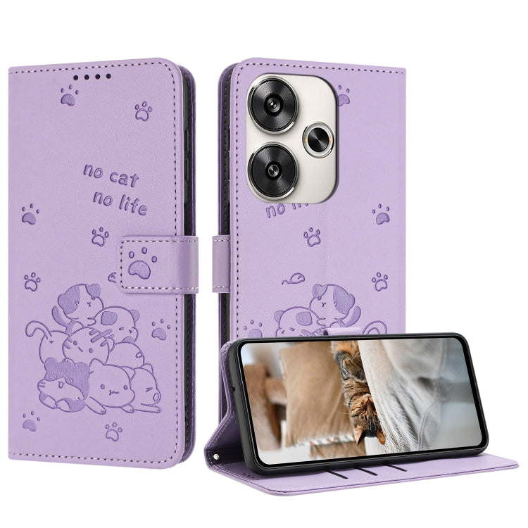 Embossed Kitten Phone Leather Case with Lanyard, For Xiaomi 15 Ultra, For Xiaomi 15 Pro, For Xiaomi 15, For Xiaomi 14T Pro 5G Global, For Xiaomi 14T Global, For Xiaomi Poco M6 4G, For Xiaomi Poco F6, For Xiaomi Poco F6 Pro 5G