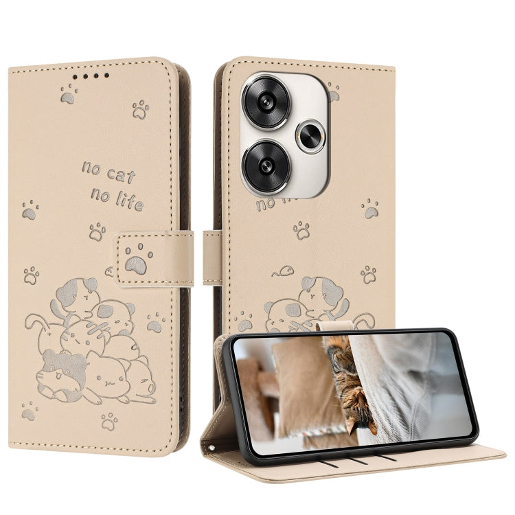 Embossed Kitten Phone Leather Case with Lanyard, For Xiaomi 15 Ultra, For Xiaomi 15 Pro, For Xiaomi 15, For Xiaomi 14T Pro 5G Global, For Xiaomi 14T Global, For Xiaomi Poco M6 4G, For Xiaomi Poco F6, For Xiaomi Poco F6 Pro 5G