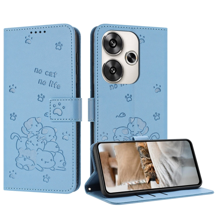 Embossed Kitten Phone Leather Case with Lanyard, For Xiaomi 15 Ultra, For Xiaomi 15 Pro, For Xiaomi 15, For Xiaomi 14T Pro 5G Global, For Xiaomi 14T Global, For Xiaomi Poco M6 4G, For Xiaomi Poco F6, For Xiaomi Poco F6 Pro 5G