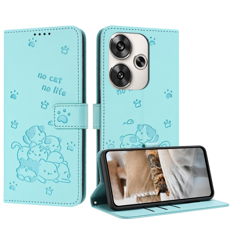 Embossed Kitten Phone Leather Case with Lanyard, For Xiaomi 15 Ultra, For Xiaomi 15 Pro, For Xiaomi 15, For Xiaomi 14T Pro 5G Global, For Xiaomi 14T Global, For Xiaomi Poco M6 4G, For Xiaomi Poco F6, For Xiaomi Poco F6 Pro 5G