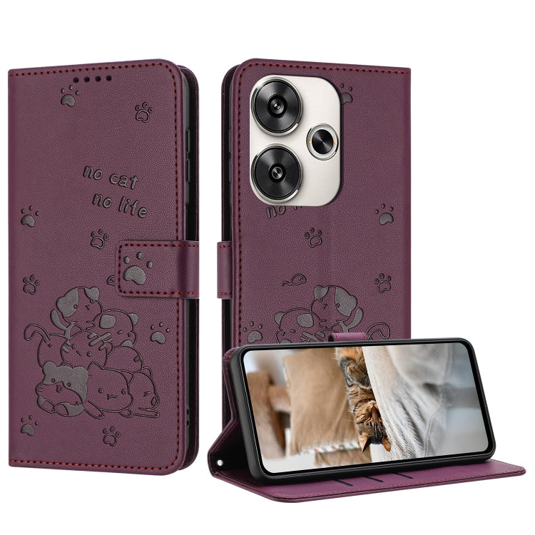 Embossed Kitten Phone Leather Case with Lanyard, For Xiaomi 15 Ultra, For Xiaomi 15 Pro, For Xiaomi 15, For Xiaomi 14T Pro 5G Global, For Xiaomi 14T Global, For Xiaomi Poco M6 4G, For Xiaomi Poco F6, For Xiaomi Poco F6 Pro 5G