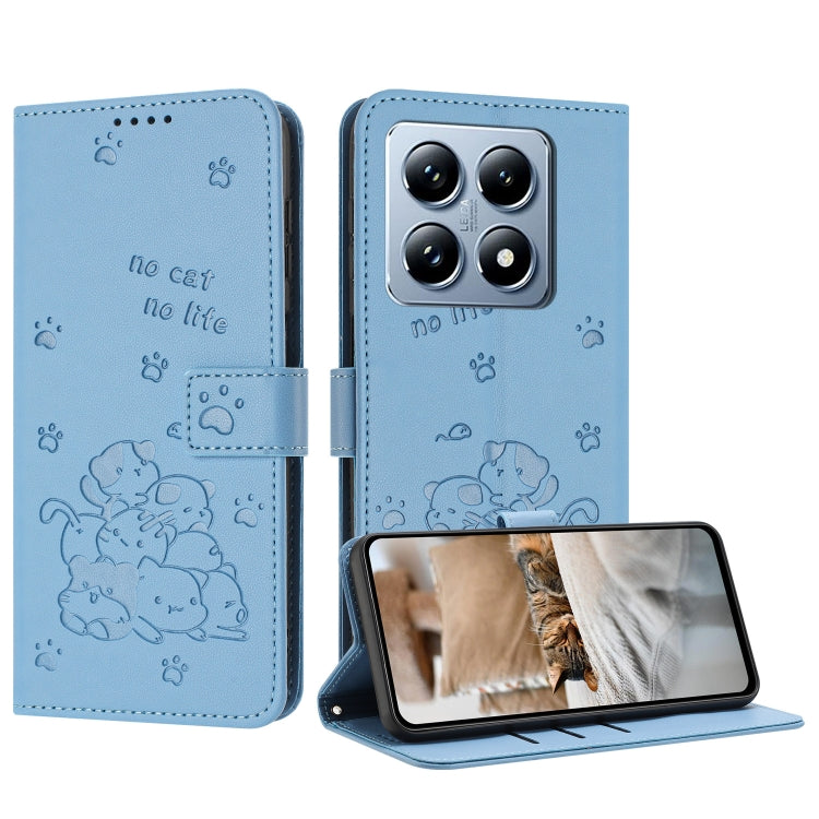 Embossed Kitten Phone Leather Case with Lanyard, For Xiaomi 15 Ultra, For Xiaomi 15 Pro, For Xiaomi 15, For Xiaomi 14T Pro 5G Global, For Xiaomi 14T Global, For Xiaomi Poco M6 4G, For Xiaomi Poco F6, For Xiaomi Poco F6 Pro 5G