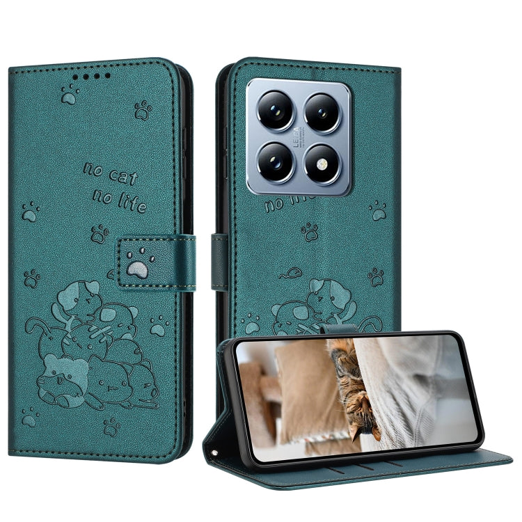 Embossed Kitten Phone Leather Case with Lanyard, For Xiaomi 15 Ultra, For Xiaomi 15 Pro, For Xiaomi 15, For Xiaomi 14T Pro 5G Global, For Xiaomi 14T Global, For Xiaomi Poco M6 4G, For Xiaomi Poco F6, For Xiaomi Poco F6 Pro 5G