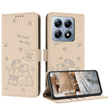 Embossed Kitten Phone Leather Case with Lanyard, For Xiaomi 15 Ultra, For Xiaomi 15 Pro, For Xiaomi 15, For Xiaomi 14T Pro 5G Global, For Xiaomi 14T Global, For Xiaomi Poco M6 4G, For Xiaomi Poco F6, For Xiaomi Poco F6 Pro 5G