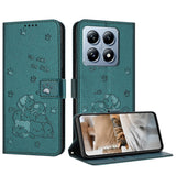 Embossed Kitten Phone Leather Case with Lanyard, For Xiaomi 15 Ultra, For Xiaomi 15 Pro, For Xiaomi 15, For Xiaomi 14T Pro 5G Global, For Xiaomi 14T Global, For Xiaomi Poco M6 4G, For Xiaomi Poco F6, For Xiaomi Poco F6 Pro 5G