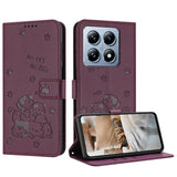 Embossed Kitten Phone Leather Case with Lanyard, For Xiaomi 15 Ultra, For Xiaomi 15 Pro, For Xiaomi 15, For Xiaomi 14T Pro 5G Global, For Xiaomi 14T Global, For Xiaomi Poco M6 4G, For Xiaomi Poco F6, For Xiaomi Poco F6 Pro 5G