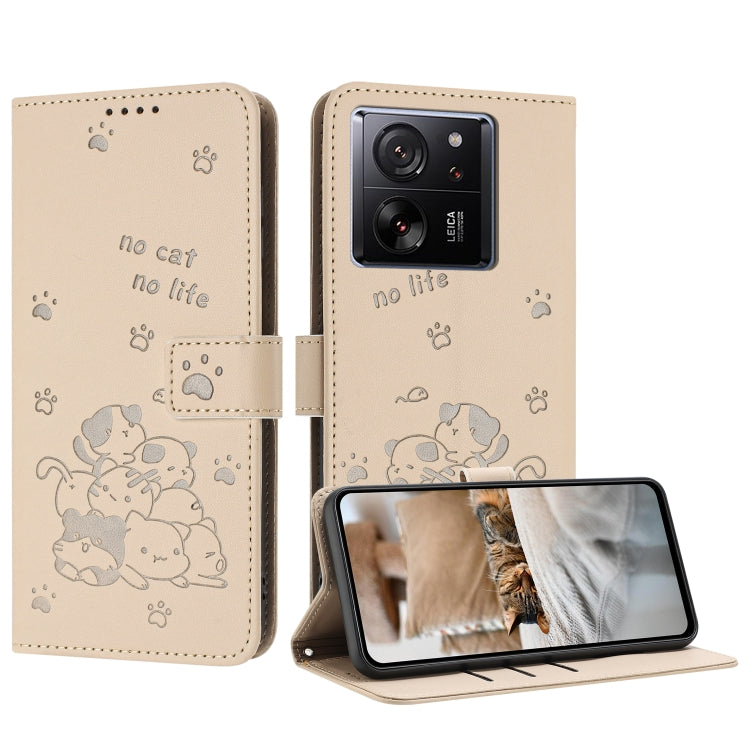 Embossed Kitten Phone Leather Case with Lanyard, For Xiaomi Poco M6 Pro 4G, For Xiaomi Poco C65 / Poco M6 5G, For Xiaomi Poco X6 Pro, For Xiaomi Poco X6 5G, For Xiaomi 13T / 13T Pro, For Xiaomi Poco M6 Pro 5G, For Xiaomi Poco F5, For Xiaomi Poco C55